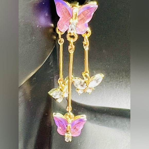 New Purple Crystal Butterfly Drop Earrings - Picture 15 of 16